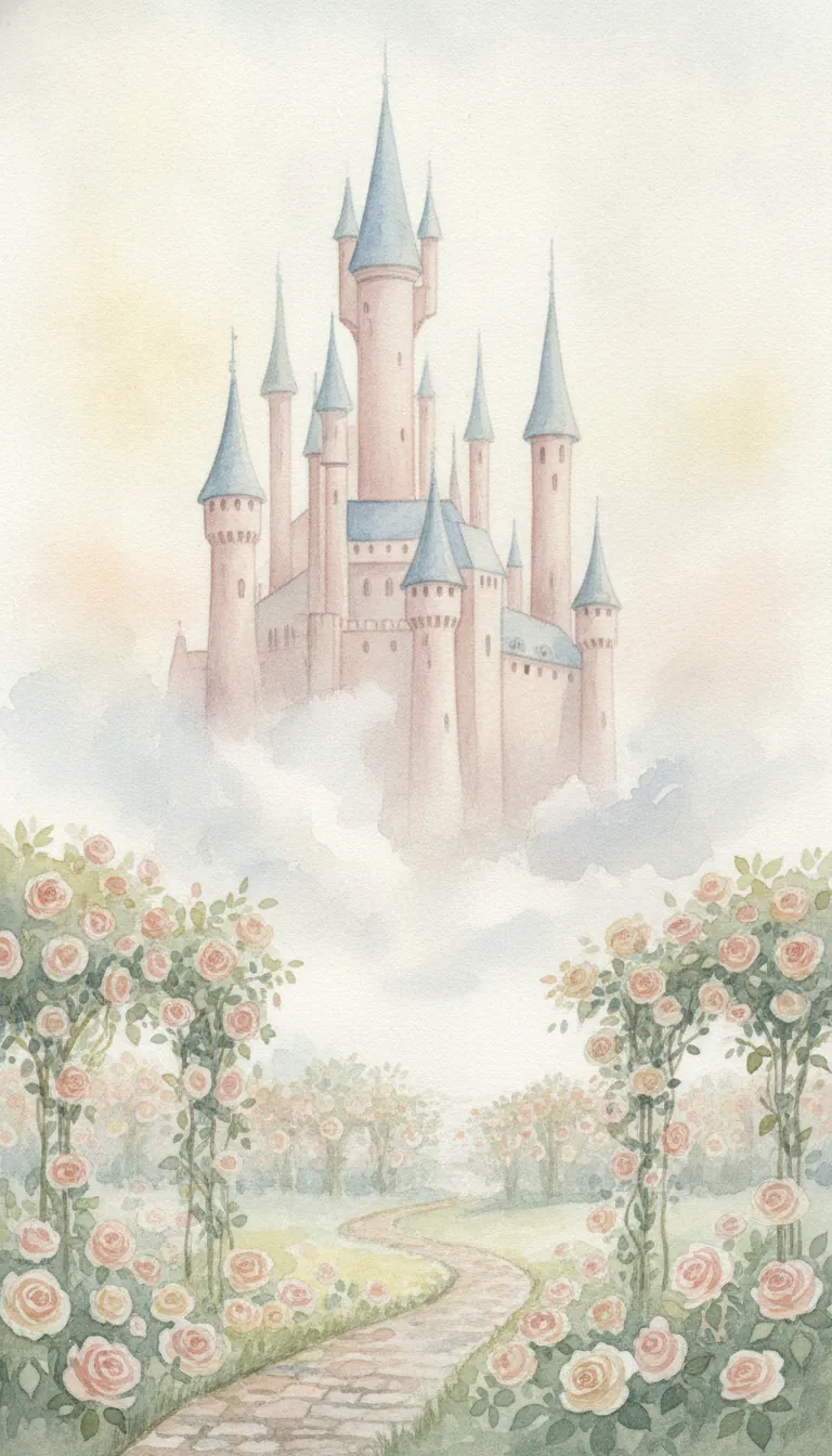 Castillo de cuento pintado en acuarela